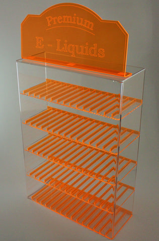 E-Juice/E-Liquid/ Lotions/ Oils Display with fluorescent dividers and matching sign! Orange