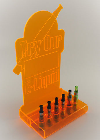 Try-it display for testing (fluorescent with sign)